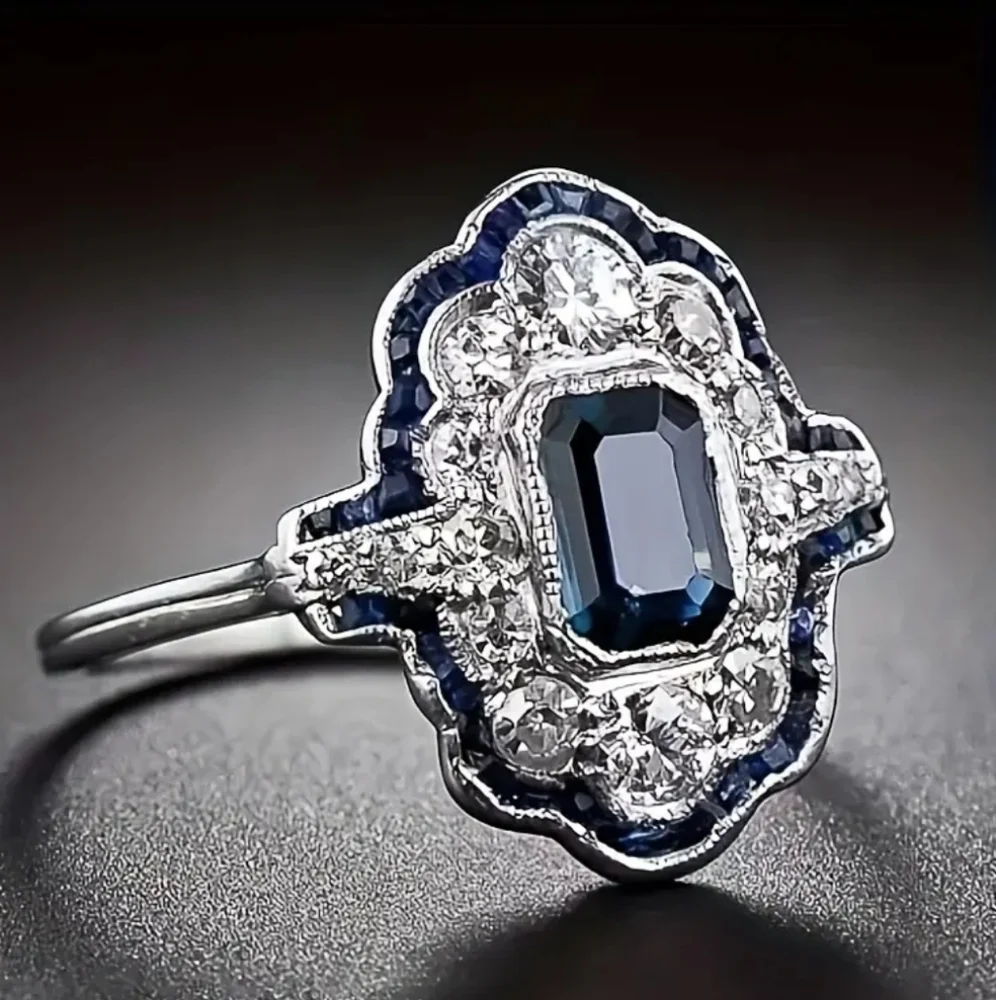 🐎NEW! Antique Vintage Style Sapphire Ring Sz 6 - Picture 2 of 2